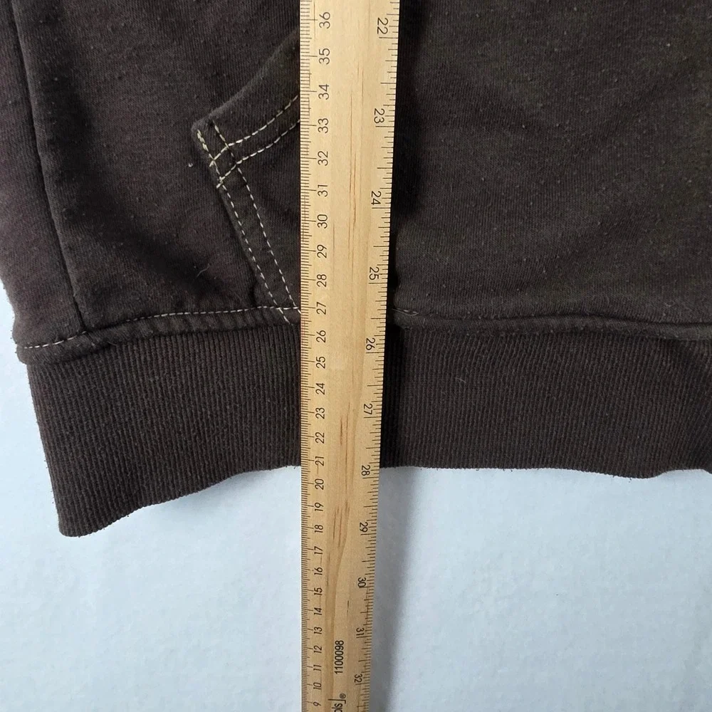 True Religion Mens Brown Sherpa Lined Full Zip Buddha Logo Hoodie Small
